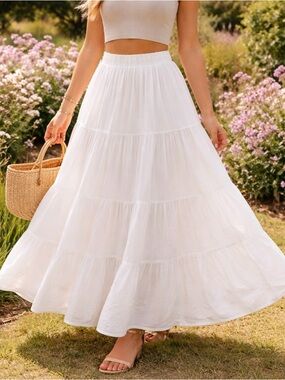 Princess Polly White Tiered Maxi Skirt | Flowy Ruffle Boho Cottagecore Size 4